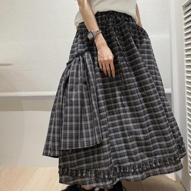 日系層次格紋長裙 20020250