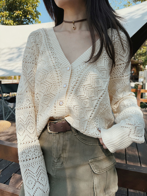 日光鏤織針織開襟上衣 20010428