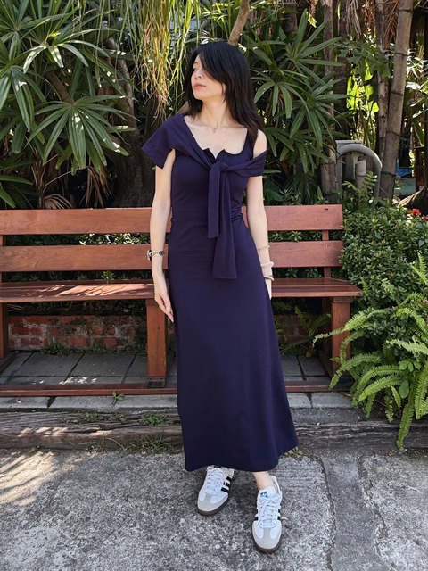 兩穿式夜幕綁結胸墊長洋裝(SML) 20030241