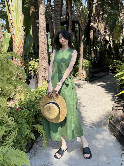 慢步森林綁帶長洋裝 20030240