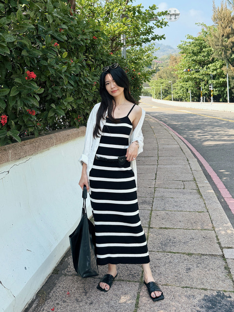 基本款平口吊帶條紋洋裝(SML) 20030239