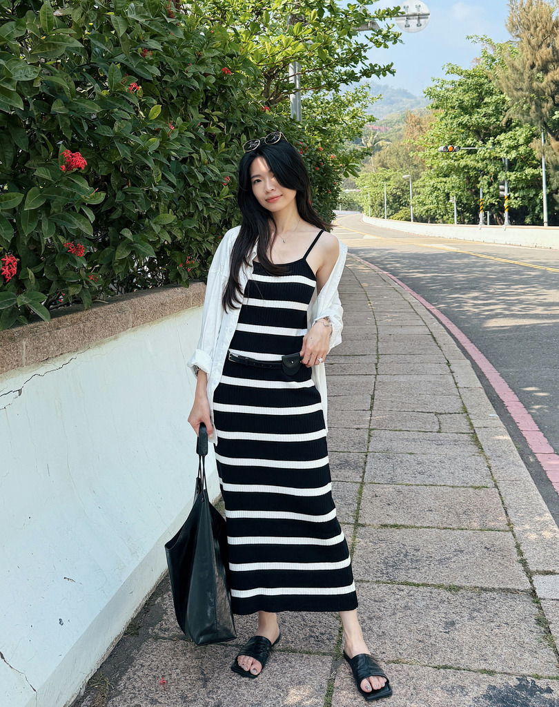 基本款平口吊帶條紋洋裝(SML) 20030239