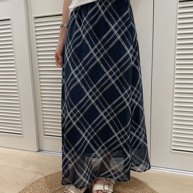 午夜靜謐格紋長裙 (M-4XL) 20020257