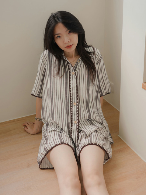 慢步調咖啡日常睡衣套裝(M-2XL)20100034