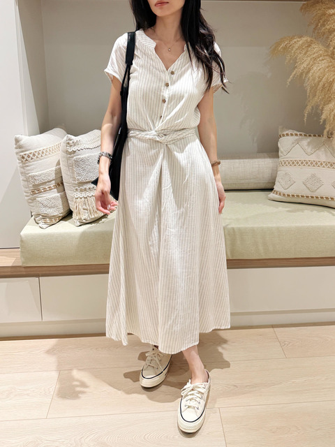 微風細紋綁帶扭結洋裝(M-4XL) 20030250