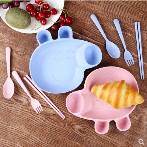 環保小麥佩佩豬餐具組(4色)