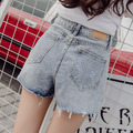 韓版刷破顯瘦高腰牛仔短褲_4