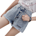 韓版刷破顯瘦高腰牛仔短褲_3