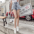 韓版刷破顯瘦高腰牛仔短褲_1