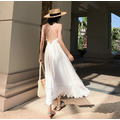 度假休閒純白露背長裙_2