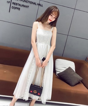 氣質小香風露肩透視長洋裝