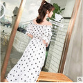 韓版甜美小圓點一字領長裙_3