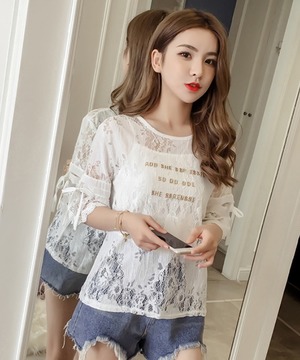 韓版蕾絲簍空透視細肩帶兩件套上衣(2色)