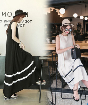 韓版超彈性純棉無袖長裙(2色)