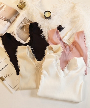 韓版時尚抽鬚彈性針織內搭背心(4色)