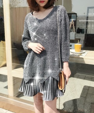 韓版金蔥針織寬鬆兩件套連身裙