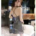性感夜店荷葉露背交叉細肩包臀短裙
