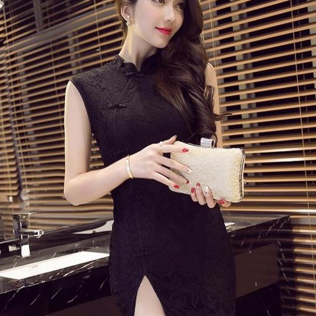 古典中國風旗袍開衩包臀連身裙