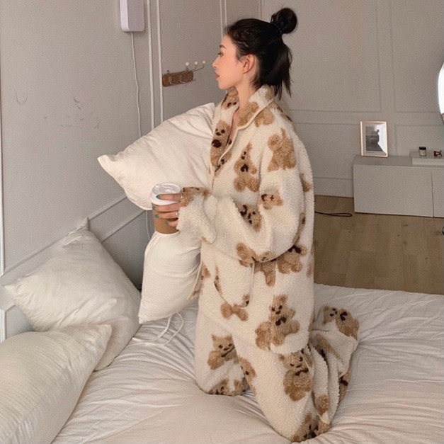 泰迪熊毛毛睡衣套裝