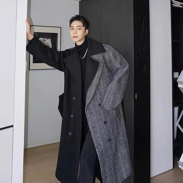 有為青年拼接大衣