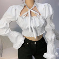 法式泡泡袖綁帶上衣_1