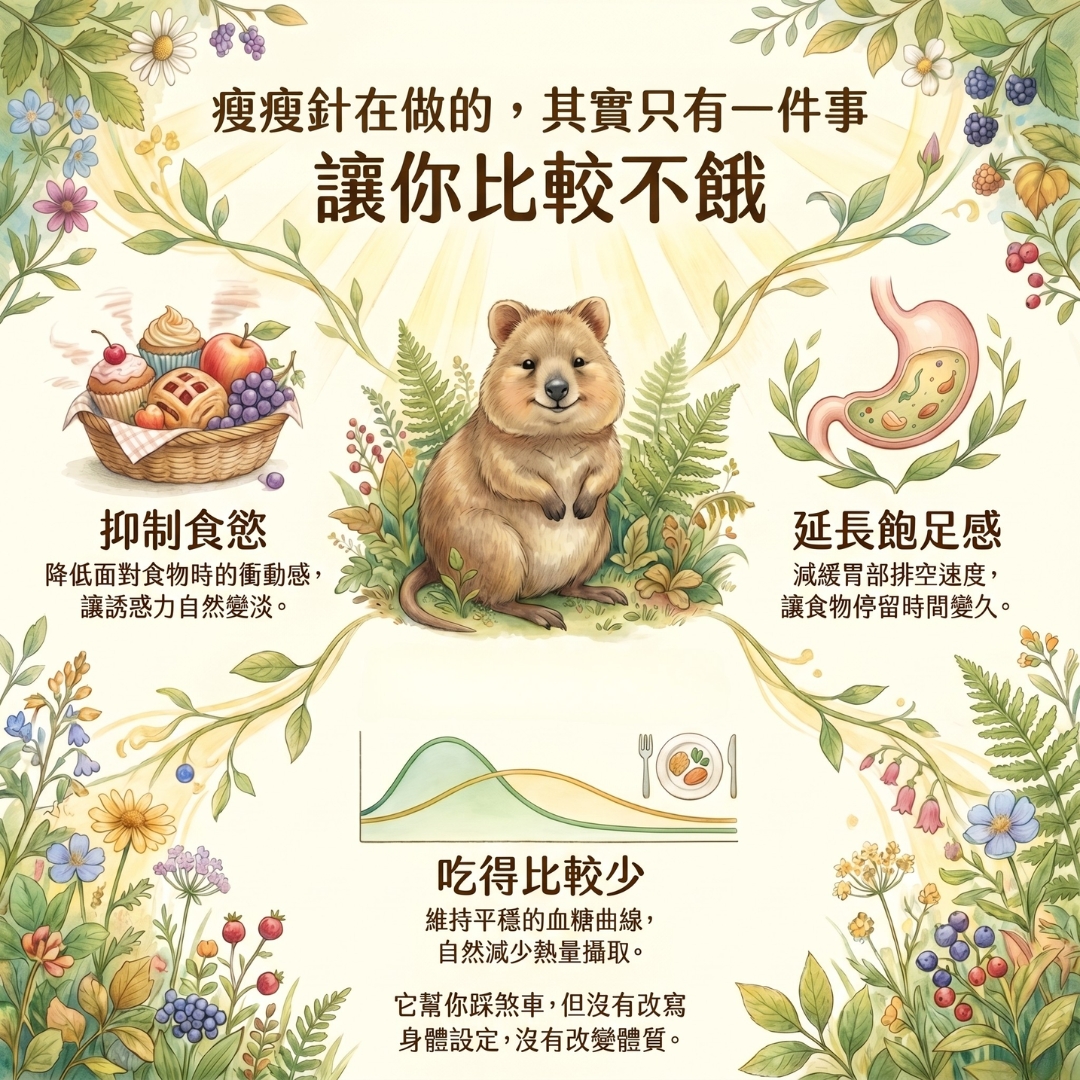 停藥後身體從比較不餓到外力消失、食慾回來、體重慢慢回升的過程