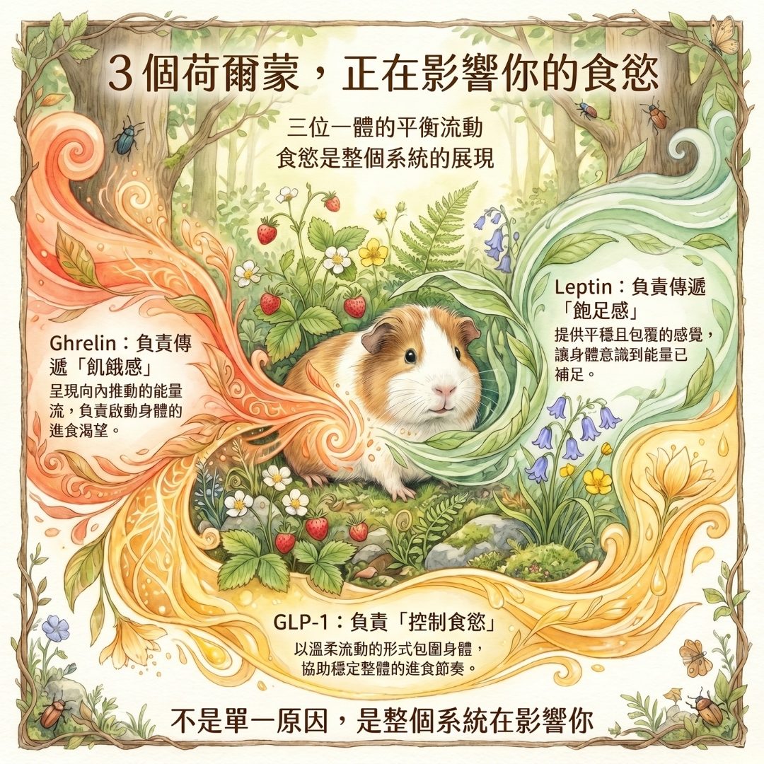 Ghrelin、Leptin 與 GLP-1 三個荷爾蒙一起影響食慾