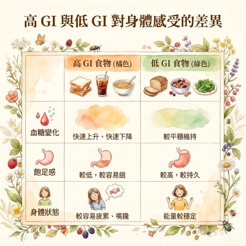 高GI與低GI對身體感受的差異