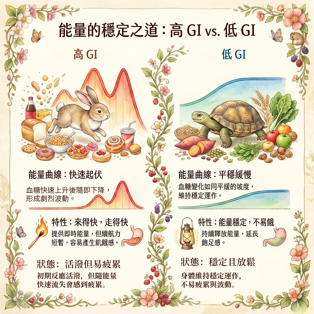 高GI與低GI的能量變化差異