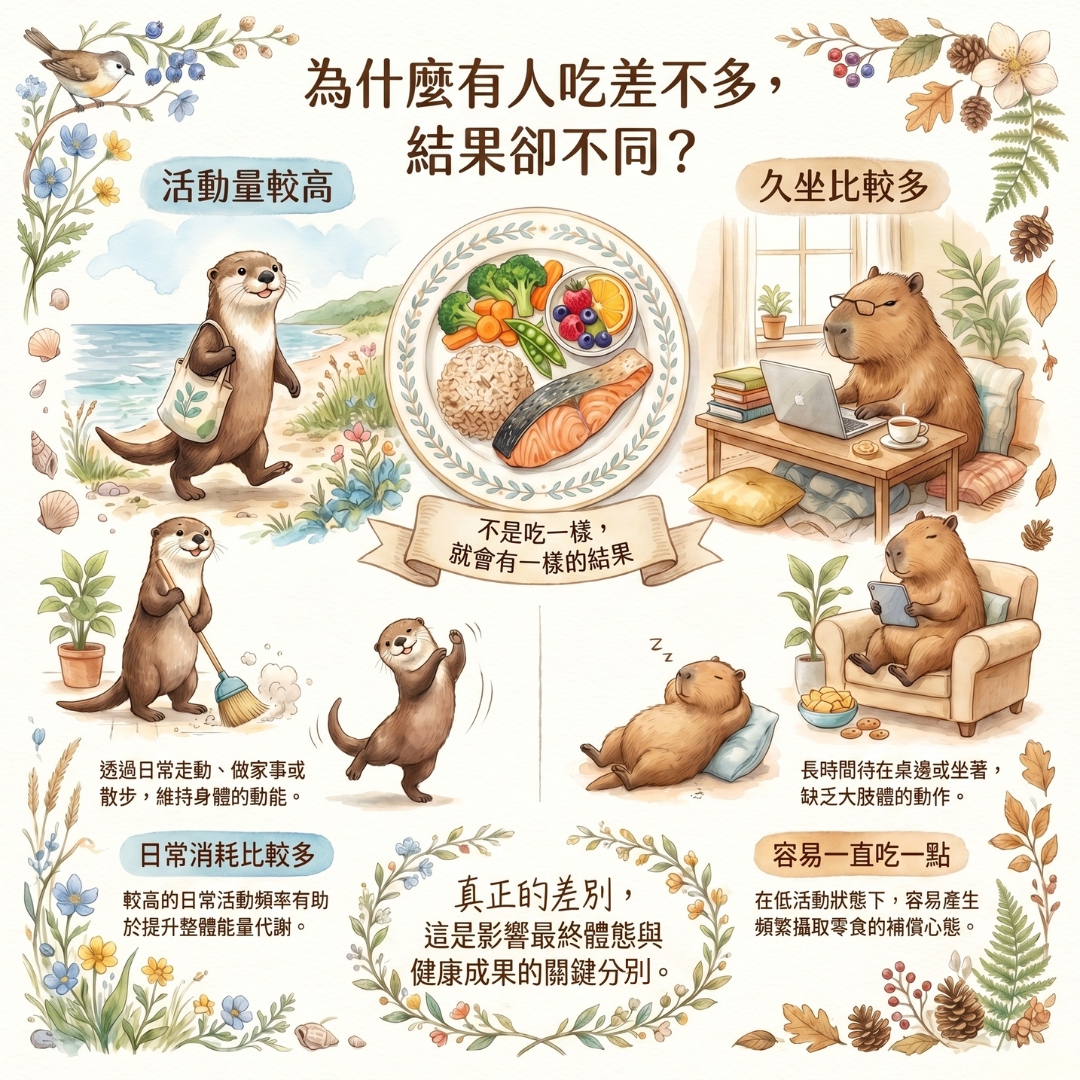 為什麼有人吃差不多結果卻不同，活動量與久坐習慣對比