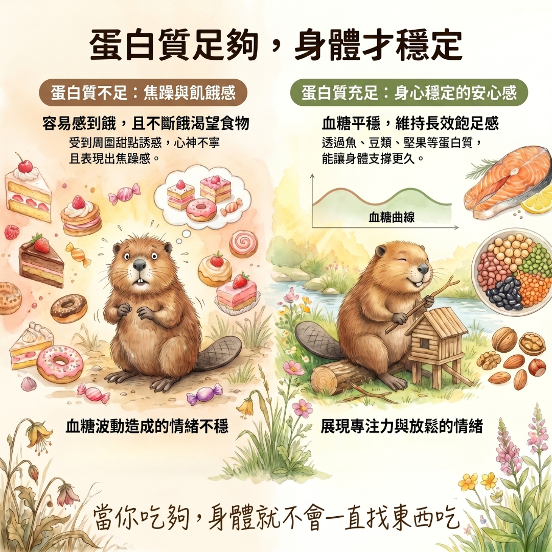 蛋白質足夠，身體才穩定：飽足感、血糖平穩與情緒穩定