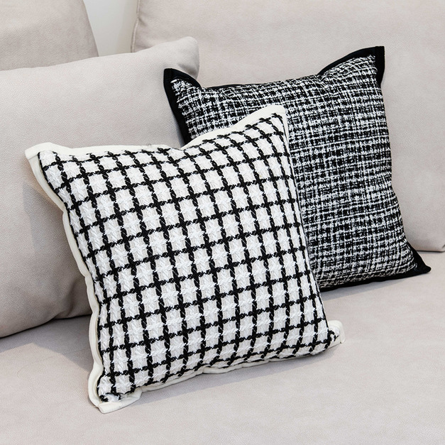小香風黑白格紋抱枕(含枕芯)