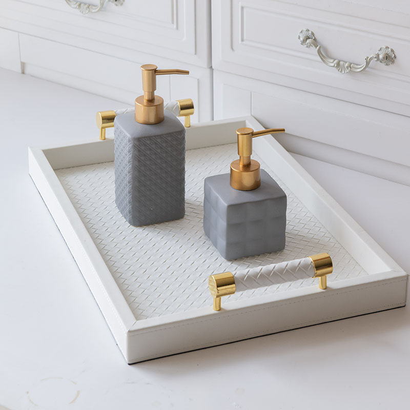 編織皮革圓把手托盤