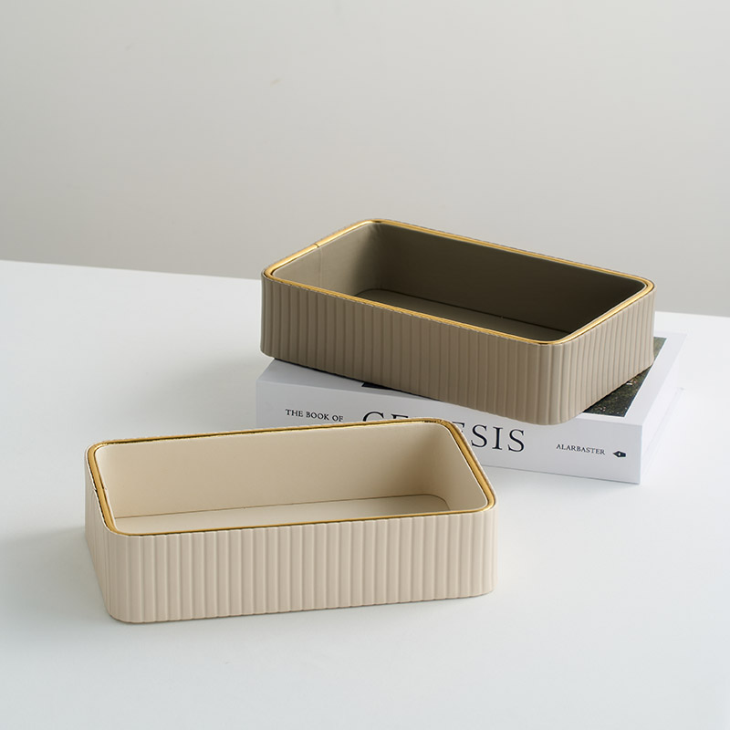 輕奢皮革條紋收納盤