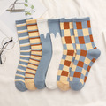 【S020】日系富士山格子條紋中筒襪(6色)_2