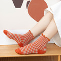 【S016】韓系捲捲花邊小格紋低筒襪(6色)_1