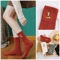 【S035】日系刺繡狐狸中筒襪(5色)