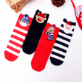 【S040】北歐風紅藍立體聖誕帽動物條紋中筒襪(4色)