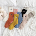 【S046】日系毛絨絨刺繡貓咪中筒襪(8色)