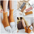 【S052】日系毛絨絨立體刺繡貓爪中筒襪(5色)
