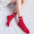 【S089】日系大紅點點小花格紋中筒襪(3色)_4