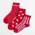 【S089】日系大紅點點小花格紋中筒襪(3色)_2