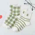 【S094】日系小清新酪梨格紋中筒襪(3雙1組)_2