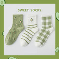 【S094】日系小清新酪梨格紋中筒襪(3雙1組)
