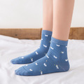 【S106】韓系水藍格紋小狗中筒襪(3雙1組)_1