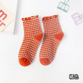 【S016】韓系捲捲花邊小格紋低筒襪(6色)_6