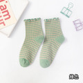 【S016】韓系捲捲花邊小格紋低筒襪(6色)_5