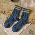 【S026】日系雙條紋麻花保暖羊毛中筒襪(5色)_4