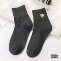 【S013】日系舒適刺繡金色愛心保暖中筒襪(9色)_4