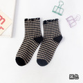 【S016】韓系捲捲花邊小格紋低筒襪(6色)_9